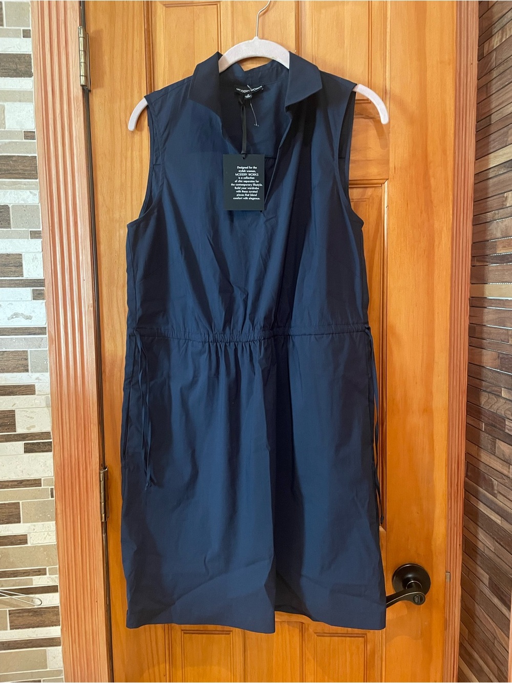 Modern Works Navy Sleeveless Collared Dress